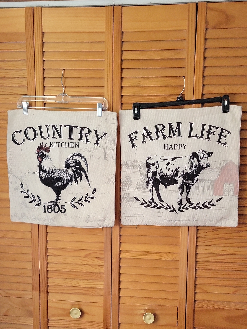 Set of 2 Farmhouse Country Kitchen Rooster Cow Fabric Pillow Cover Wall Decor